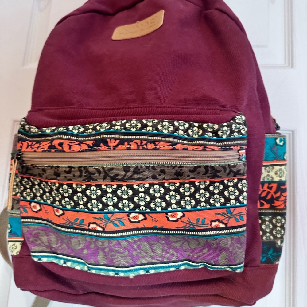 Kinmac Bohemian Marsala Red Canvas Backpack With … - image 3